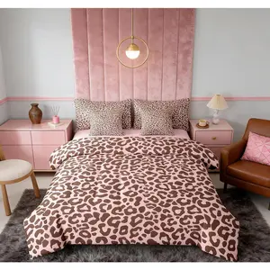 Pink Leopard Print 7 Piece Bedding Set Cheetah Comforter Set with Sheets Animal Print Bed in a Bag Safari Bed Set Soft Lightweight