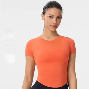 Outdoor fitness top yoga wear round neck short sleeve quick-dry tight-fitting versatile running yoga sports short sleeve T-shirt for women Light Compression