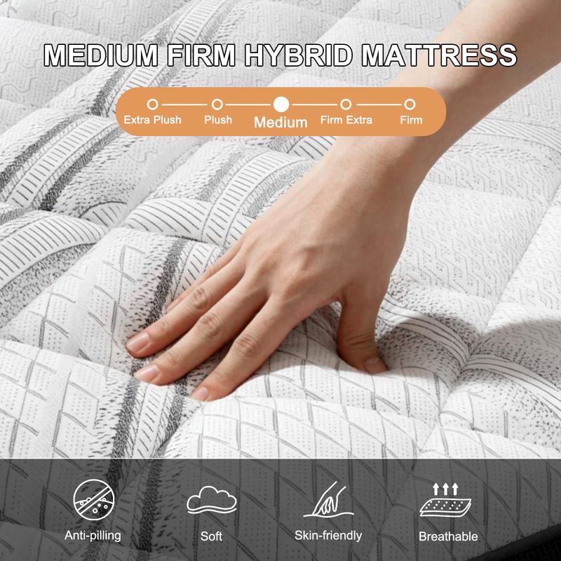 12"14" Twin Full Queen King Size Mattress in a Box Hybrid Spring Gel Memory Foam,  Euro Top Medium Firm Ergonomic Mattresses for Motion Isolation, Edge Support, 100 Night Trial