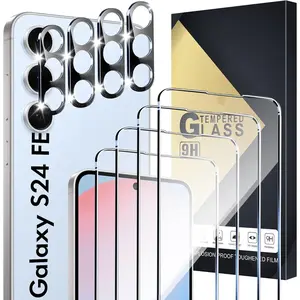 Galaxy S24 FE Screen Protector [4+4 Pack] Camera Lens Protector, Fingerprint Unlock Support, HD Tempered Glass, Touch Sensitive, Anti Scratch, for Samsung S24 FE 5G Glass Screen Protector