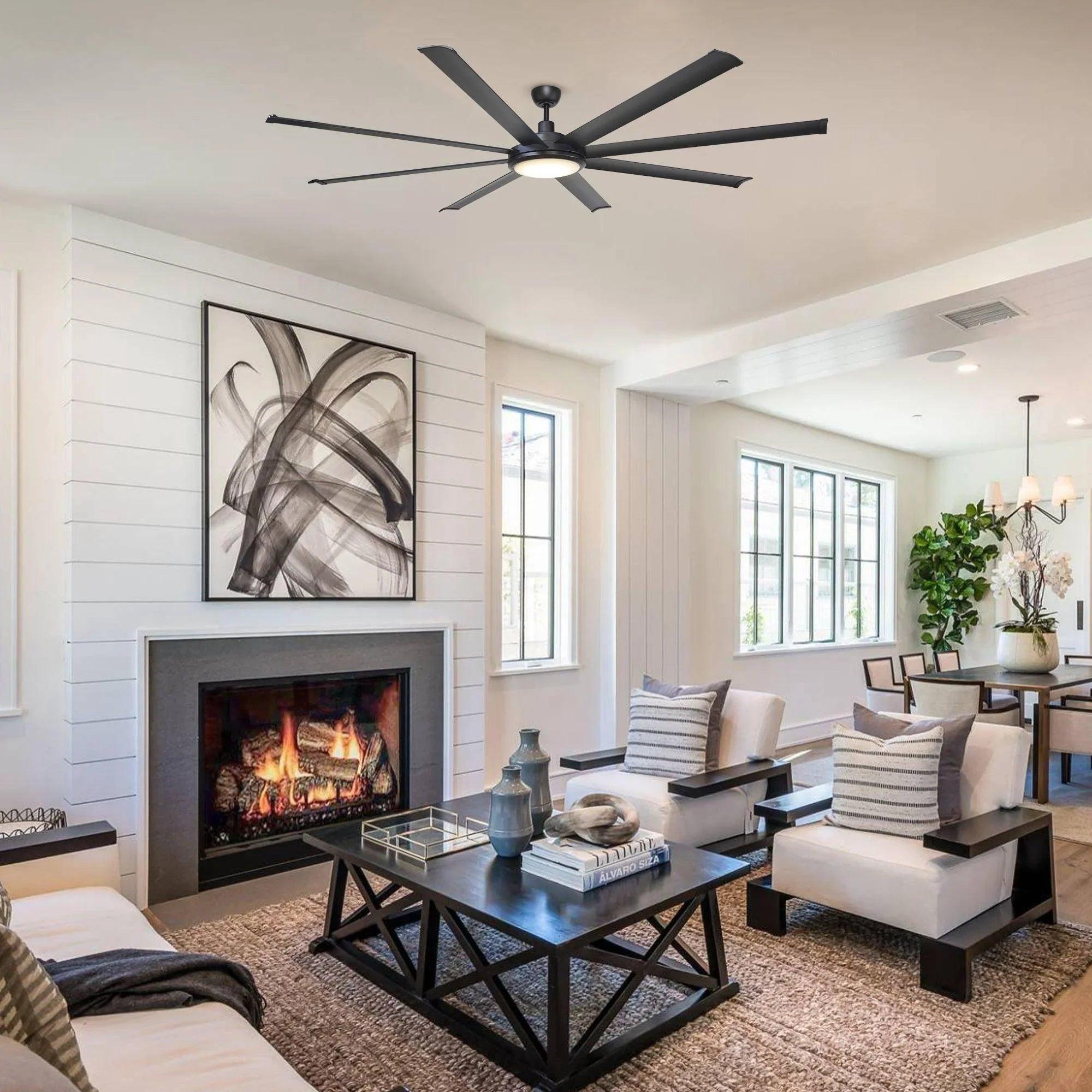 75 Inch Industrial Ceiling Fan with LED Light & Remote | DC Motor, Reversible, Downrod Mount