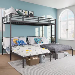 [Bellemave] Twin Size Triple Bunk Bed, Separates Into 3 Twin Beds Frame, Noise Reduced Structure, Easy Assembly, Black