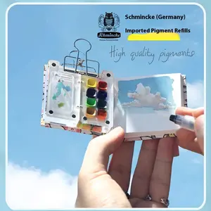 IDEAPLUS Travel Mini Watercolor Portable Drawing Notebook Sketching 8-Color Solid Watercolor Set Small Smirnoff Packaging Handbook Walnut Color Palette Cute Paint Box IDEAPLUS minimal artsupplies year old boy girl brush  packages deluxe art