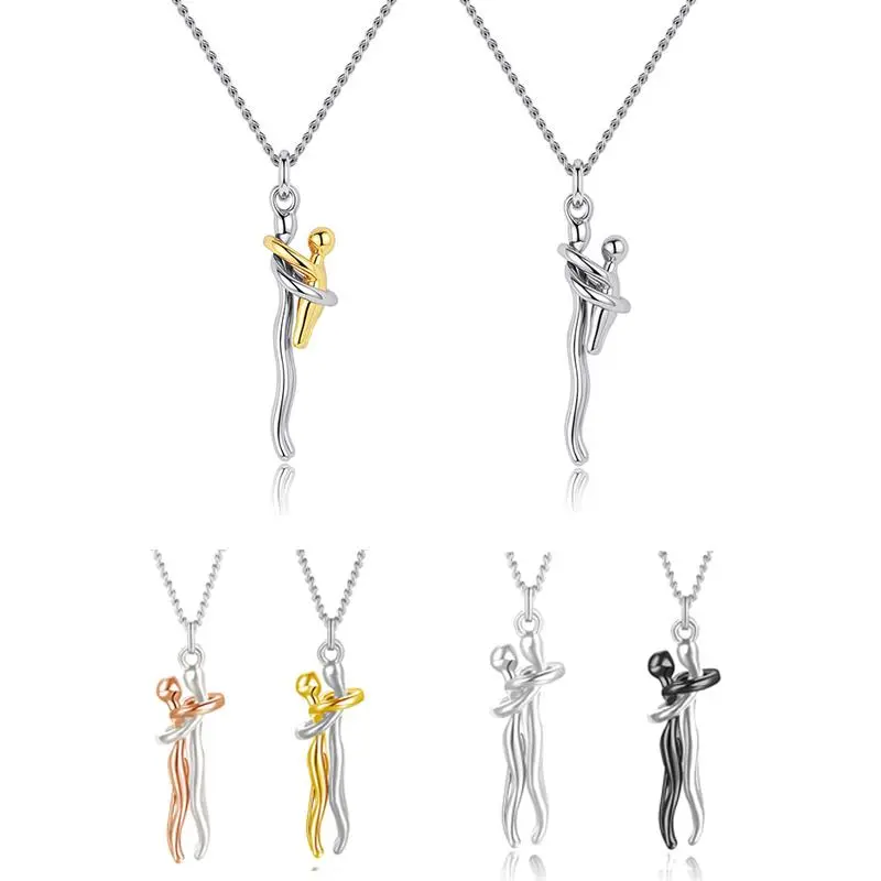 Stainless Steel Mother Child Hug Pendant Necklace Silver Gold Color Love Embrace Family Anniversary Charm Jewelry Gift