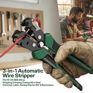Heavy Duty 3-in-1 Automatic Wire Stripper Tool, 10-24 AWG Self-Adjusting Stripping Cutting Crimping Pliers, Professional Electrician Pliers for Copper Aluminum Electrical Wiring Repair-YY
