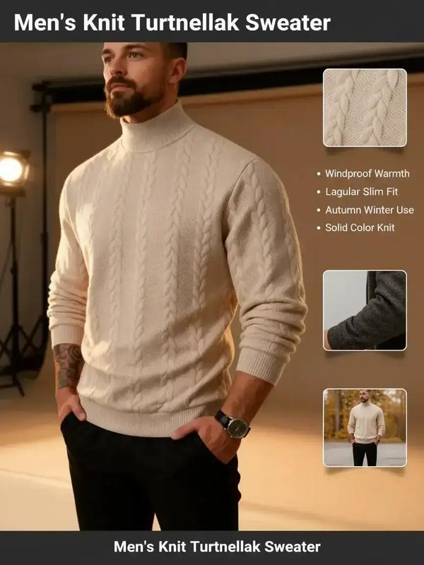 Men's solid color knitted jacquard turtleneck sweater is comfortable, warm and windproof, and can be layered. Casual, comfortable, regular slim fit long-sleeved sweatshirt, suitable for autumn and winter wear, and for men's daily outfits. Men's solid color knitted jacquard turtleneck sweater is comfortable, warm and windproof, and can be layered. Casual, comfortable, regular slim fit long-sleeved sweatshirt, suitable for autumn and winter wear, and for men's daily outfits.