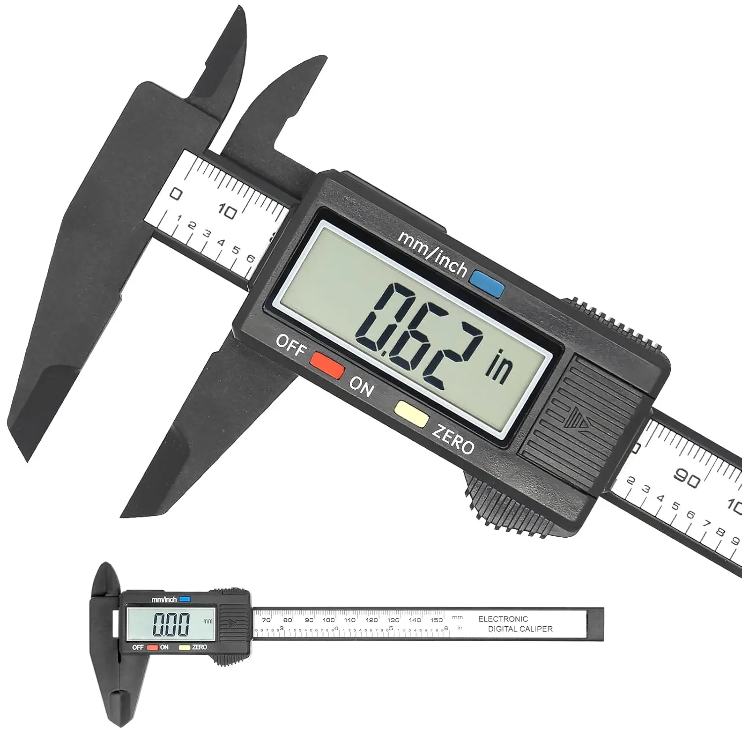 Digital Caliper, Plastic Vernier Caliper, Caliper Measuring Tool with Inch/Millimeter Conversion,  LCD Screen, 0-6 Inch/0-150 mm, Auto Off Featured Micrometer Ruler
