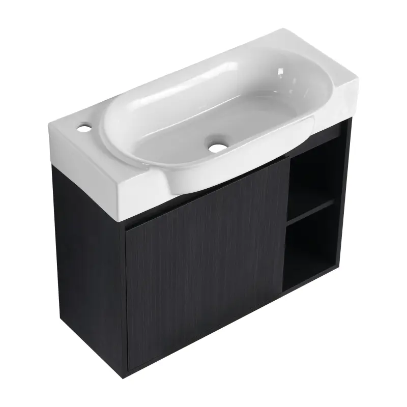 28'' Wall-Mounted Bathroom Vanity with White Ceramic Sink & Soft-Close Door, KD-Packing