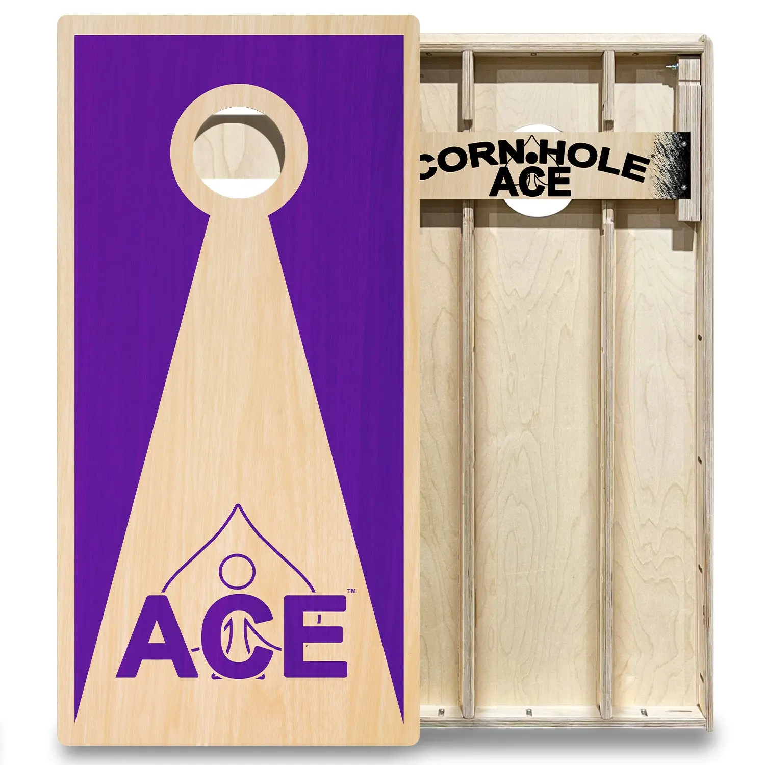 Elite Cornhole Board Set, 2 ft. x 4 ft. Heavy Duty Baltic Birch Boards with Purple Inverse Triangle, Regulation Quiet No-Bounce Construction, Sturdy, Eliminate Bounce
