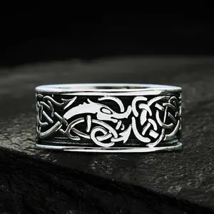 GTHIC Dragon Head Celtic Knot Stainless Steel Viking Dragon Ring for Men