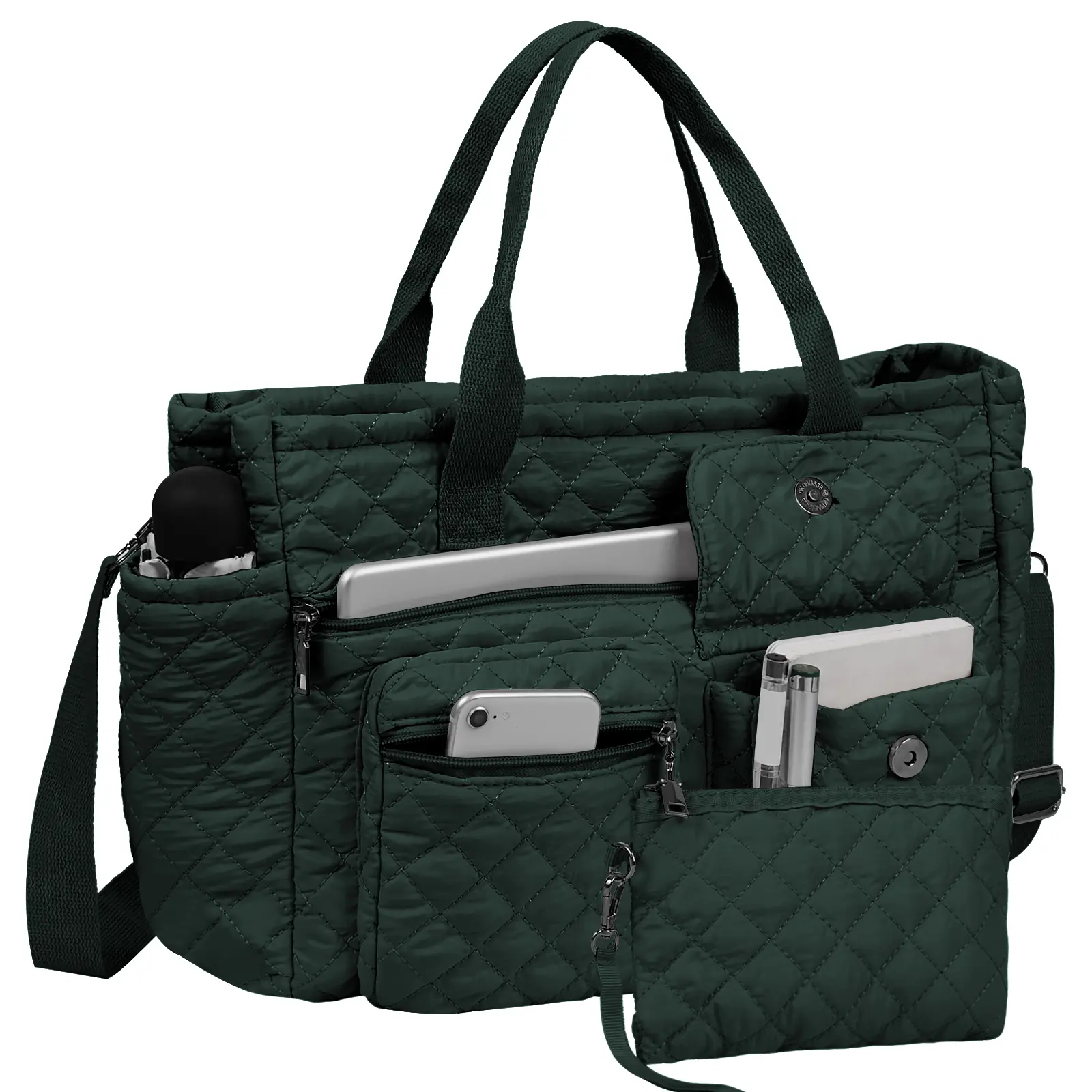 2Pcs/Set Large Quilted Nylon Tote Bag for Women, Laptop Work Bags Crossbody Shoulder Hobo Messenger Handbag Purse Travel Gym Totes