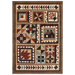 360 stand 2 x 3 ft. Brown & Red Ikat Patchwork Boho Scatter Area Rug, Boho Area Rug