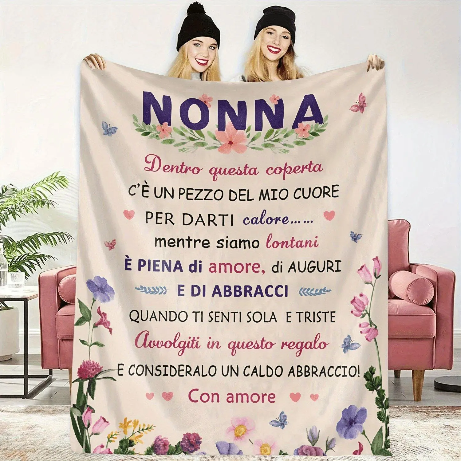 Cherished Grandma Italian Love Quote Soft Flannel Throw Blanket - Cozy, Warm, and Perfect for All Seasons