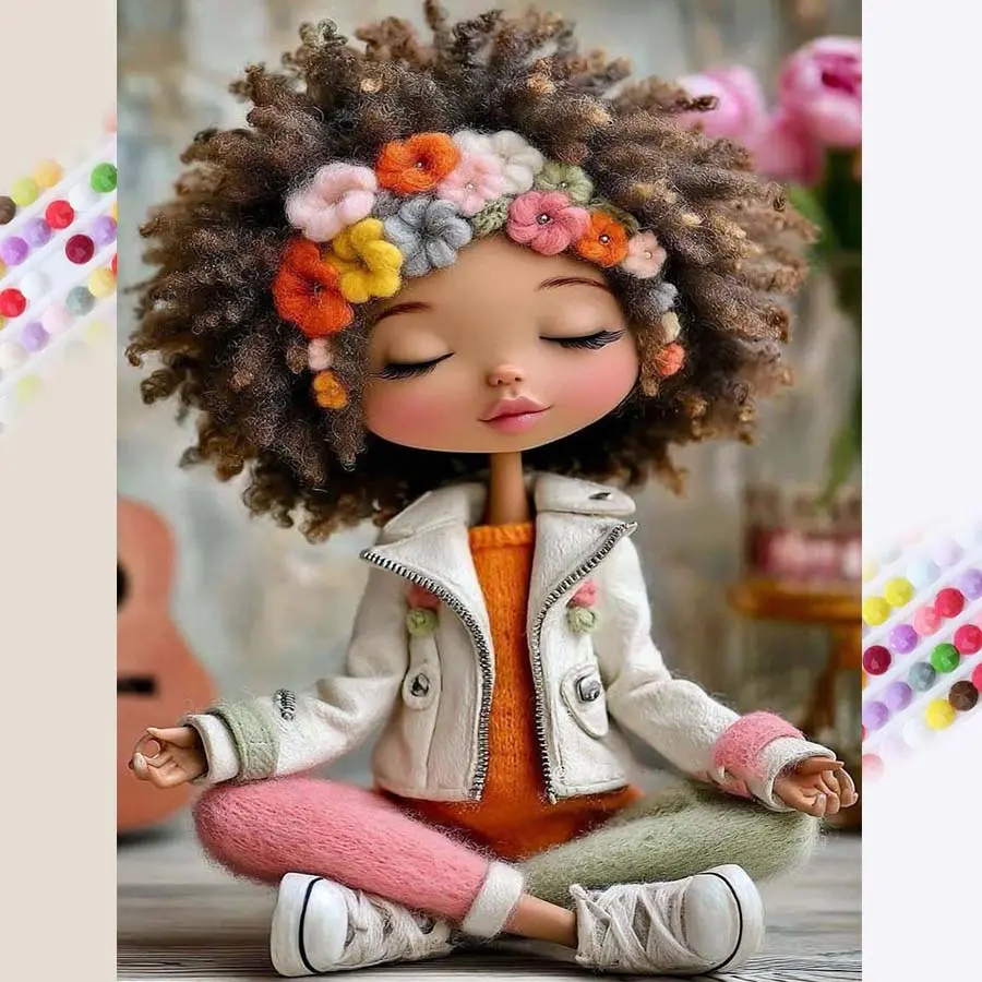 1pcs 5D DIY diamond painting kit, 5D diamond art set, DIY decoration, sitting doll diamond painting kit full round drill DIY, mosaic, diamond art, DIY art home decoration, suitable for Halloween and Christmas, Handcraft