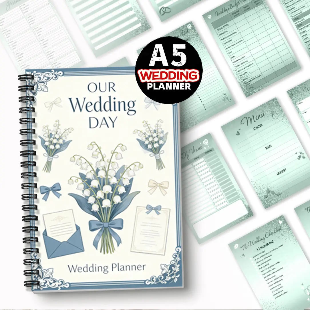 1pc Wedding Planner-themed Notebook, Fresh Lily of The Valley Style - Plan The Overall Wedding Schedule and Record Important To-dos. A Practical Wedding Planning Book, A Warm Gift for Newlyweds. Fresh Green Planning Pages. 5.5x8.3 Inch Notebook