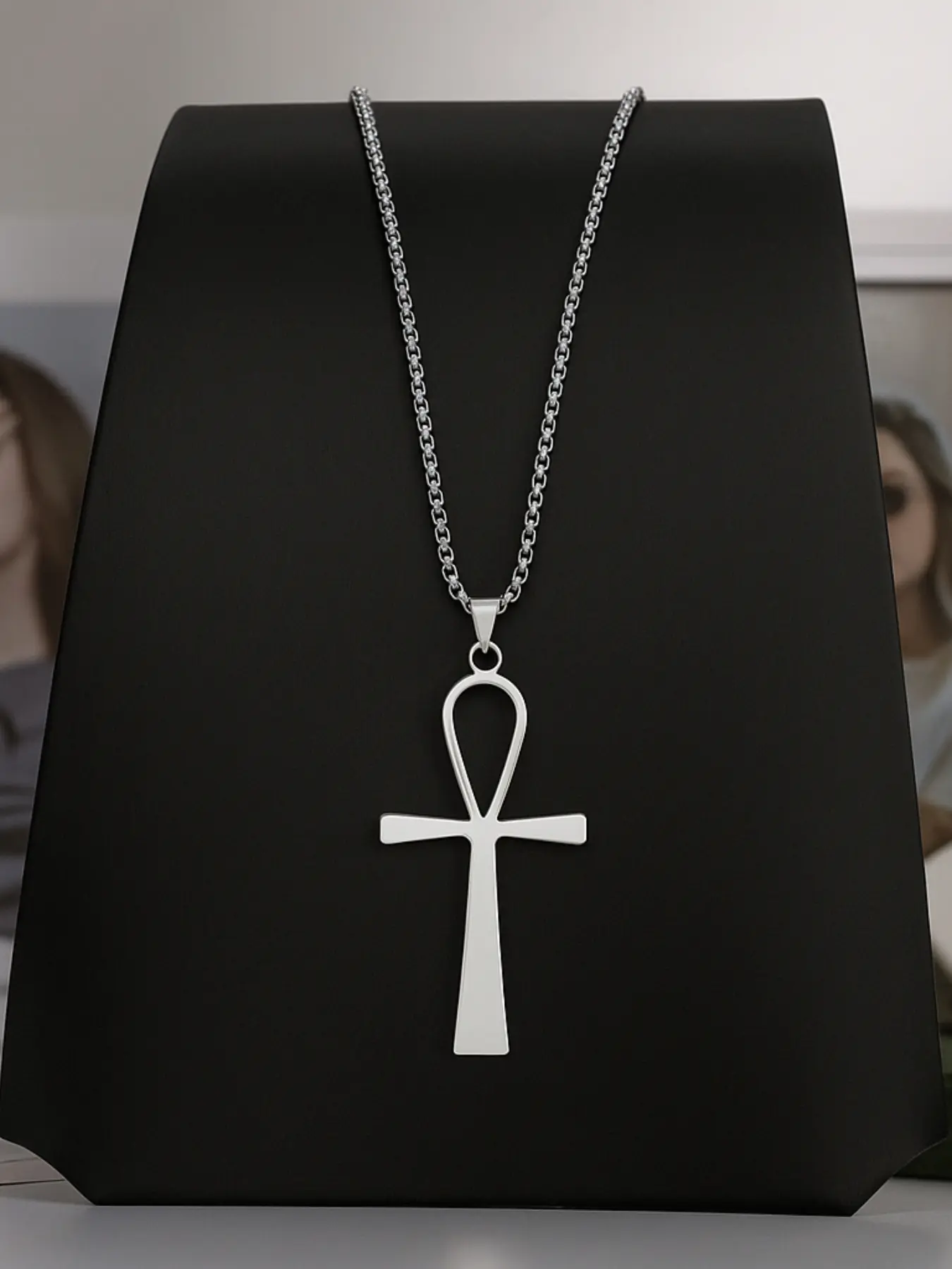 1piece Of Egyptian Ankh Cross Zinc Alloy Charm Necklace, Exquisite Chain Jewelry, Inspirational Jewelry, Unisex, Cross Necklaces, Life Cross Symbol Necklace Jewelry Necklace, Exquisite Jewelry Gift