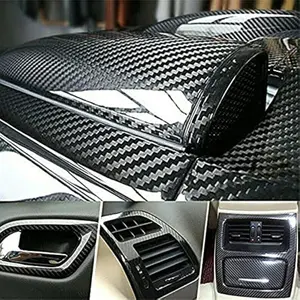 5D Glossy Carbon Fiber Vinyl Wrap, 12"x60" DIY Car Interior & Exterior Sticker Film, Bubble-Free High Gloss Finish for Trim, Dashboard & Panels