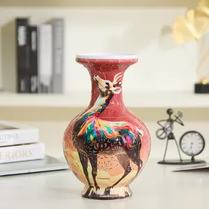 3D Magical Deer Puzzle Vase With Lighted Set DIY Build Your Own Waterproof Flower Container, Creative Parent-Child Project with Decorative Base, Plastic Art Home Decor Gift for Kids