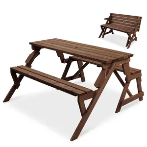 Best Choice Products 2-in-1 Outdoor Interchangeable Wooden Picnic Table/Garden Bench for w/ Umbrella Hole