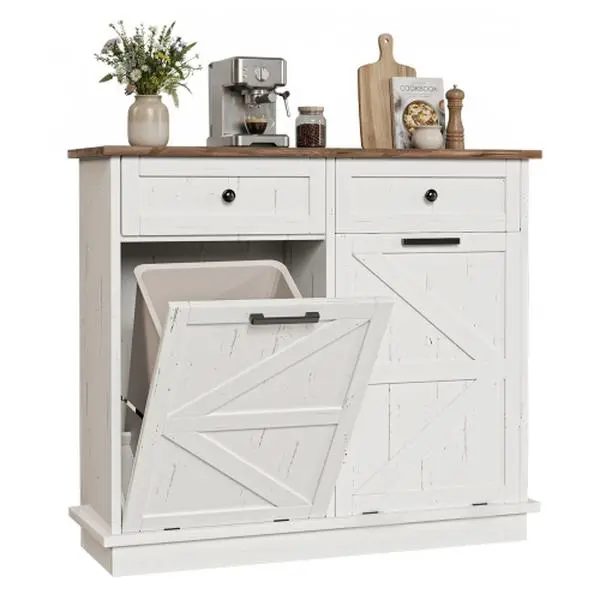 Bellemave Double Tilt-Out Trash Cabinet - Modern Free-Standing Drawer Bins Cabinet with 2 Storage Drawers, Odor-Proof, Dog-Proof, Self-Assembly, Organization Compartments, Clutter-Free, Compact Multi-Compartment, Configurable Kitchen Unit, Drawer Bins Cab