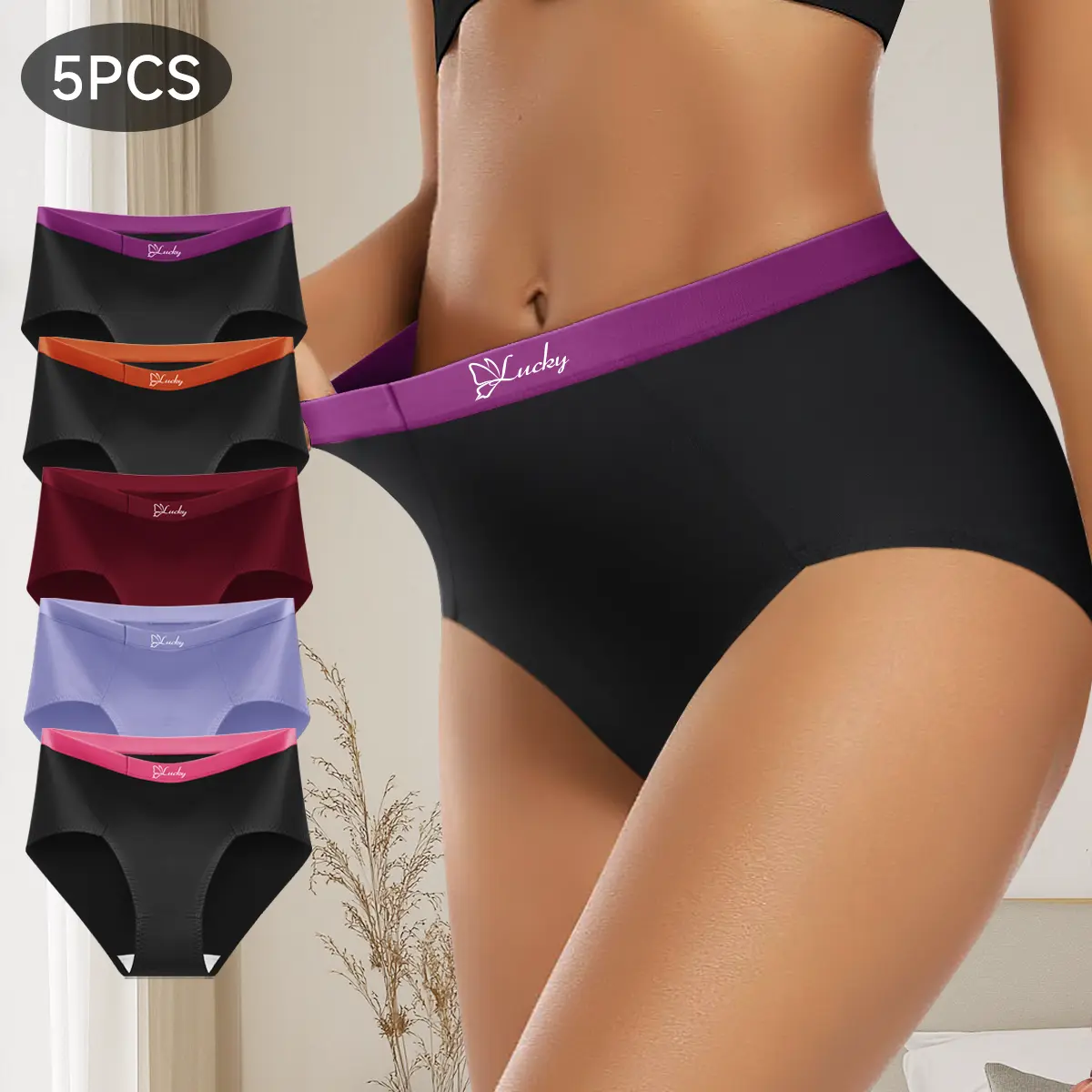 5-pack Women's Underwear Mid-rise High-stretch Brief Briefs Underwear Butterfly Logo Quick-drying Women's Brief Briefs for Daily Everyday Wear 1338 Elegant Womenswear