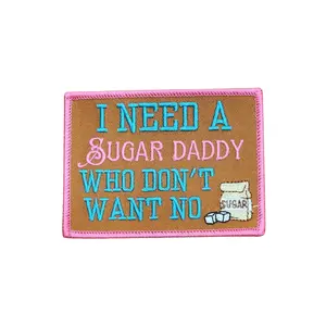 Patch Party Club, 1-pc "I Need a Sugar Daddy" Statement Patch, Size 3.5"x3.25", Applique for Clothing, Iron-On Patch for Jackets, Hats, Socks, DIY, Crafts