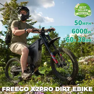 X2PRO Electric Ebike Peak Power 6000W Full Hydraulic Suspension Top Speed 50 MPH Range 37-56 Miles 60V30Ah Li-ion Battery 200N·m Torque Hydraulic Disc Brakes 19Inch Motorcycle-Grade Tires High-Strength Steel Frame UL2849 Certified