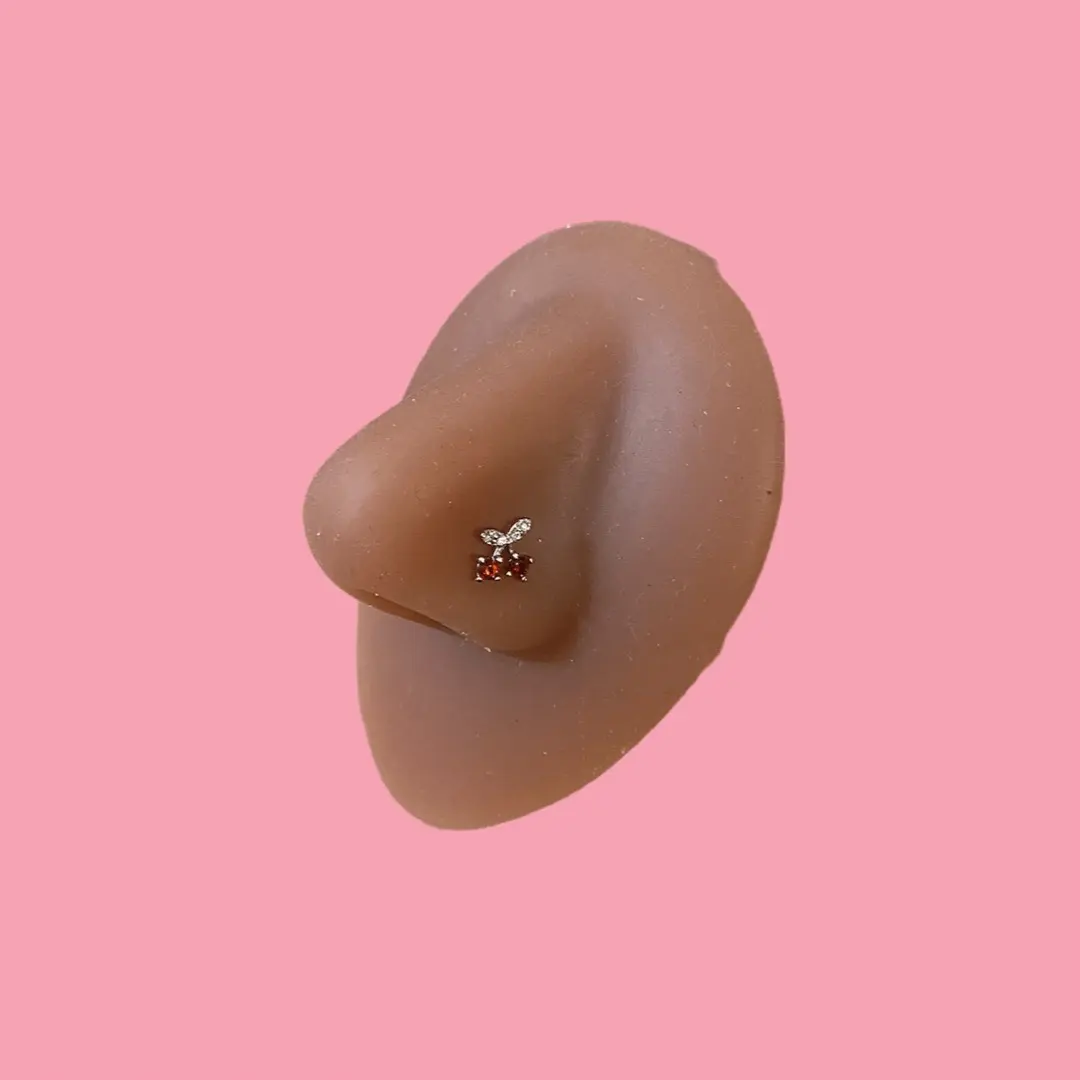 Cherry Butterfly Nose Piercing 20G/5/16”-316L Surgical Stainless Steel Tarnish Free