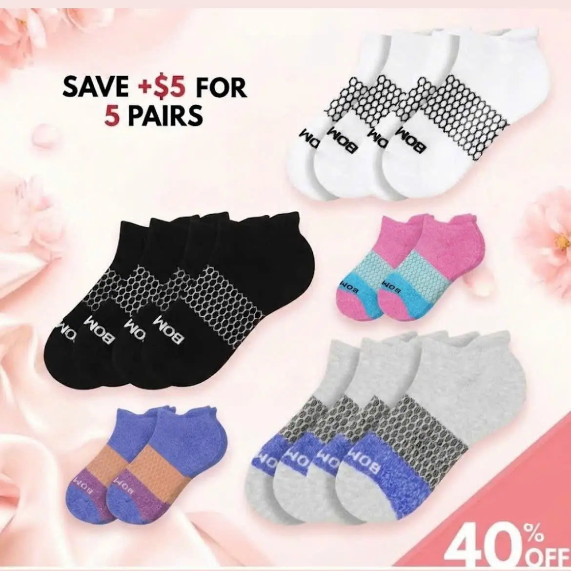 Pack 5 Bombas Ankle Socks, Cushioned Footbed & Honeycomb Arch Support, Seamless Toe, Blister Tab, Soft Cotton Blend, Size S, M, L, Women's Men's Daily wear Menswear Ball