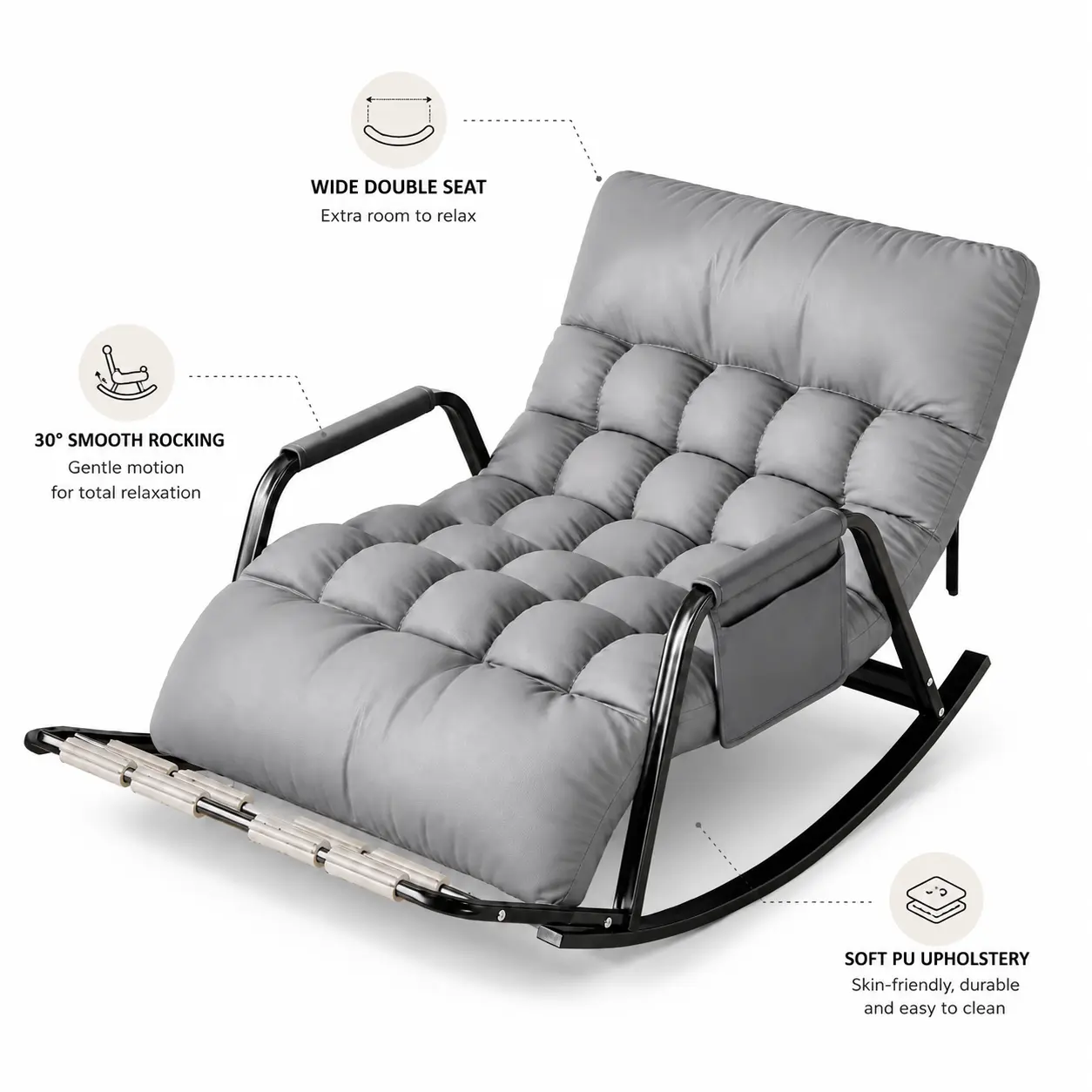 Gray Fabric Rocker Lounge Chair for Adults, Comfortable Recliner Sofa Seat with High Back for Dorm and Home Office