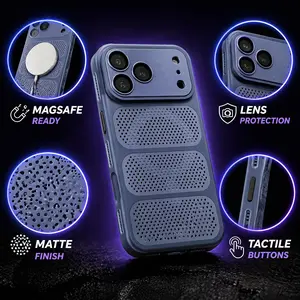 Honeycomb Cooling Magnetic Shockproof Phone Case for iPhone 12 13 14 15 16 17 ProMax/Plus/Pro, Matte Gaming Protective Cover#YJFWSRCXXYKGRAY