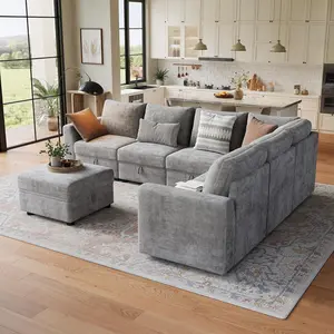 Garvee 141" Sectional Couches for Living Room, Cloud Couch Sectional with Large Storage, u-Shape Modular Sectional Sofa with Ottoman, 7 Seater Chenille Sofa for Apartment, Bedroom