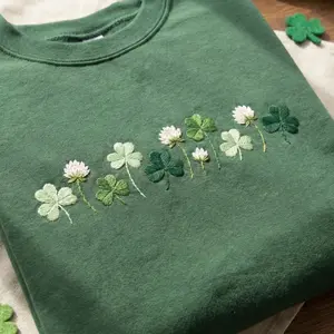 Embroidered Shamrock Meadow Sweatshirt, St Patricks Day Crewneck, Irish Shamrocks Pullover, Lucky Clover Green Sweater, Saint Paddys Day Outfit, Festive Holiday Shirt, Unisex Irish Gift