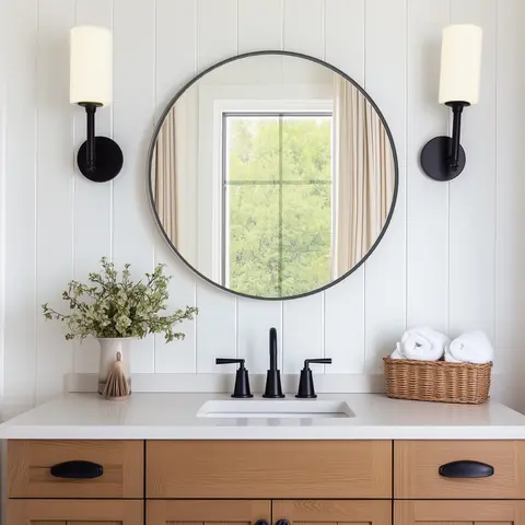 Sweet Furniture Plus Round Wall Mirror, Bathroom Mirrors for Over Sink, Circle Mirror for Bathroom, Entryway, Bedroom, Vanity Decor