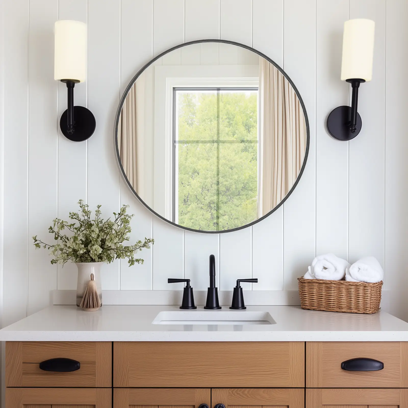 Sweet Furniture Plus Round Wall Mirror, Bathroom Mirrors for Over Sink, Circle Mirror for Bathroom, Entryway, Bedroom, Vanity Decor