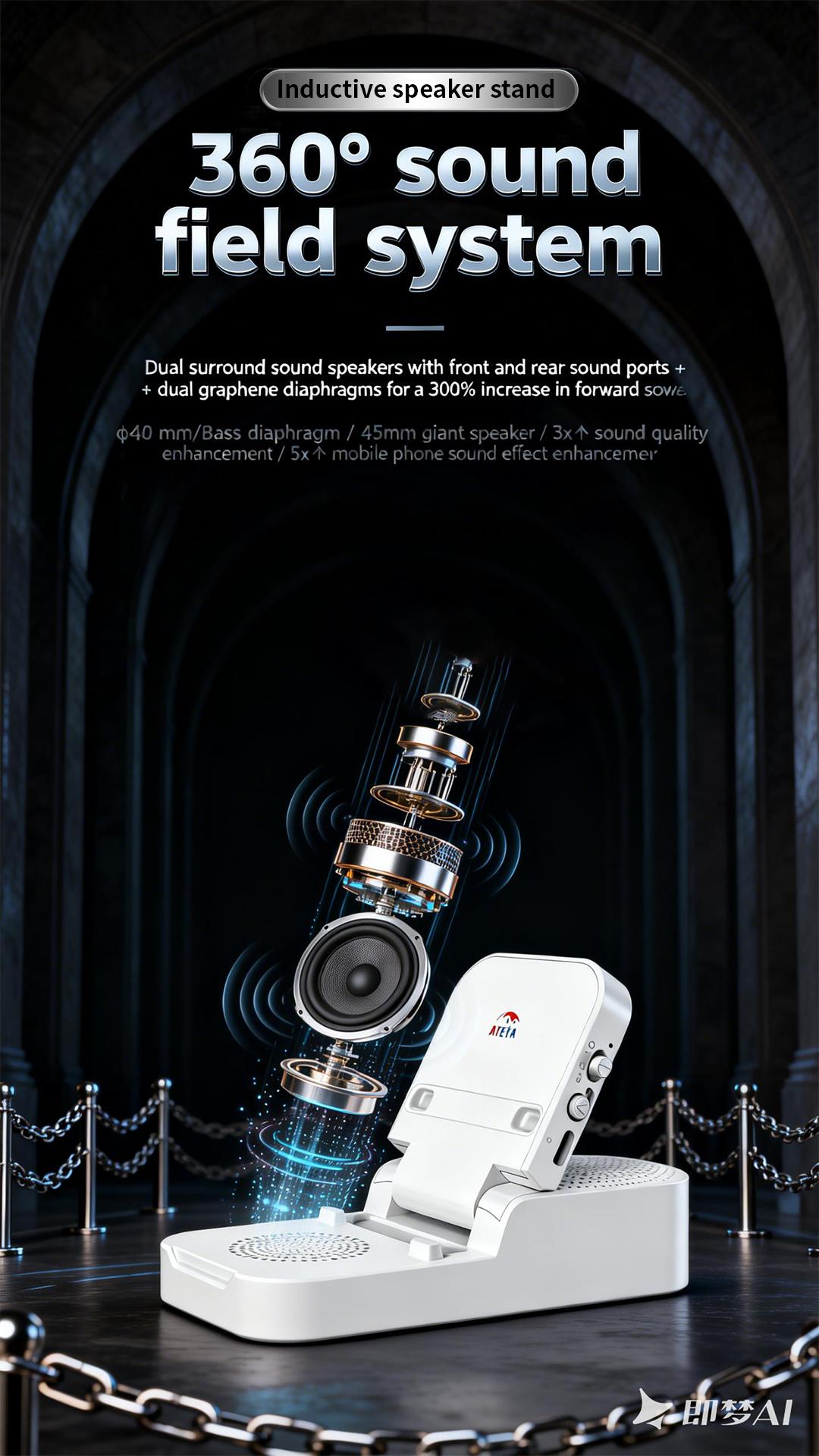 ATEYA Portable Induction speaker | Optional Bluetooth connectivity | Portable Mobile phone holder | Supports connecting two devices simultaneously | Four-in-one speaker.