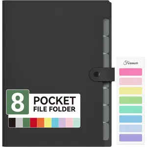 Expanding File Folder with 8 Pockets, Letter Size Accordion File Organizer, Portable Folders for Documents, Cute Paper Organizer for School Office Supplies, Fits A4 Size, Black