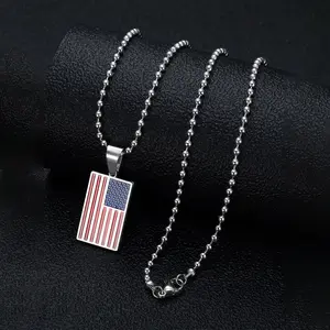 1pc Fashionable Square American Flag Men's Stainless Steel Pendant Necklace, Suitable for Daily Wear, Perfect for Giving To Family and Friends on Holidays