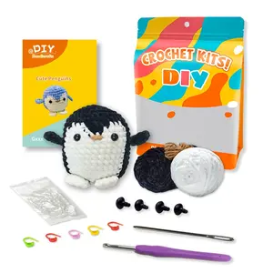 Beginner DIY Crochet Kit, Cute Shiny Plush Penguin, Easy to Learn, Perfect for Doll Gifts, Stress Relief, Knitting Learning, Includes Video Tutorial