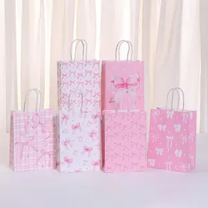 Bow Paper Gift Bag with Handle, French Elegance, Recyclable Cowhide Paper, Perfect for Birthday, Wedding, Baby Shower, Party Favors