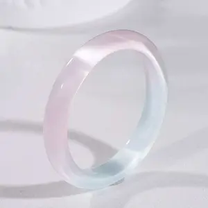 White Moonlight Cat's Eye Bangle, Glass Imitation Chalcedony Bell Bracelet, Fashion Jewelry Gift for Women, Tourist Souvenir Style