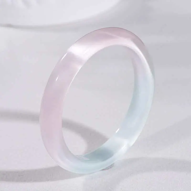 High Quality Women's Bracelet, Bell Shape Stackable Bangle with a White Moonlight Cat's Eye Effect, Round Glass Jewelry for Everyday Wear, High Quality Bracelet, Opal Stone, Female, Glass Opal, Chalcedony, Exquisite Bracelet, Wrist Stack
