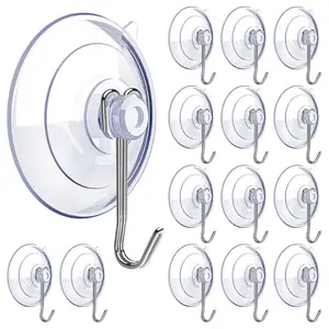 15-Pack Clear Suction Cup Hooks – Reusable Glass & Window Hooks for Bathroom, Kitchen, Shower, and Home Décor with Removable Stainless Steel Hooks
