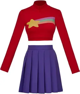 Mabel Pines Cosplay Costume Dress Rainbow Star Crop Top Mini Skirt Outfits Suit for Girls Women