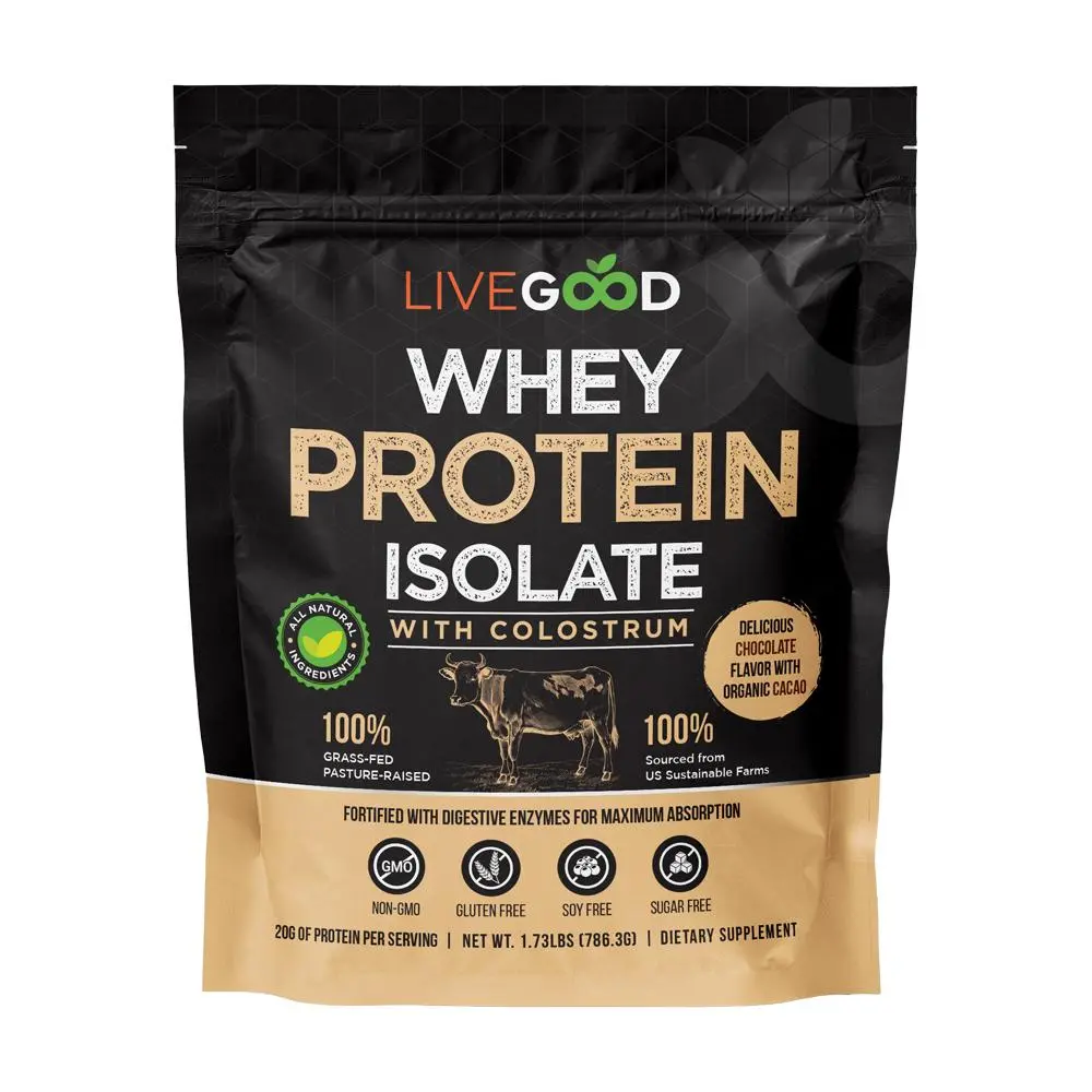 LiveGood Natural Chocolate Grass-Fed Whey Protein Isolate Powder - Colostrum-Infused Wellness Protein, Dietary Support, Muscle Supplement & Isolate Whey Vitamins Supplements, Workout Supplements, Recovery Supplements