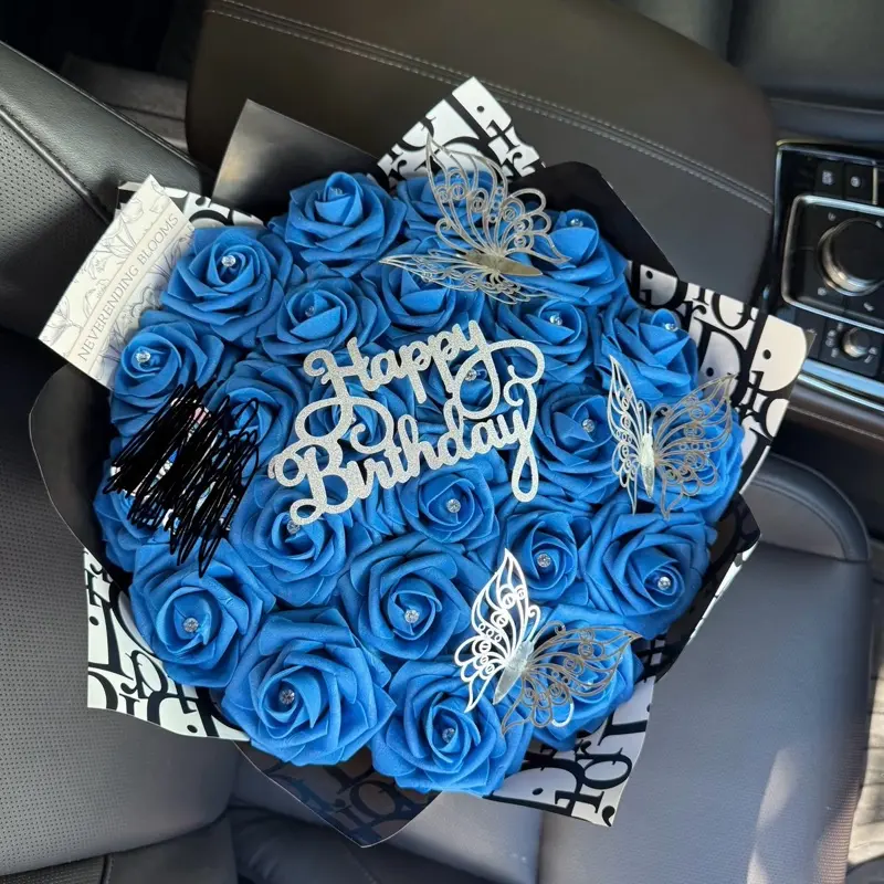 Eternal Royal Blue bouquet with Blue S Monster picture - Perfect gift for Birthday, Graduation, Anniversary, or “Just Because”