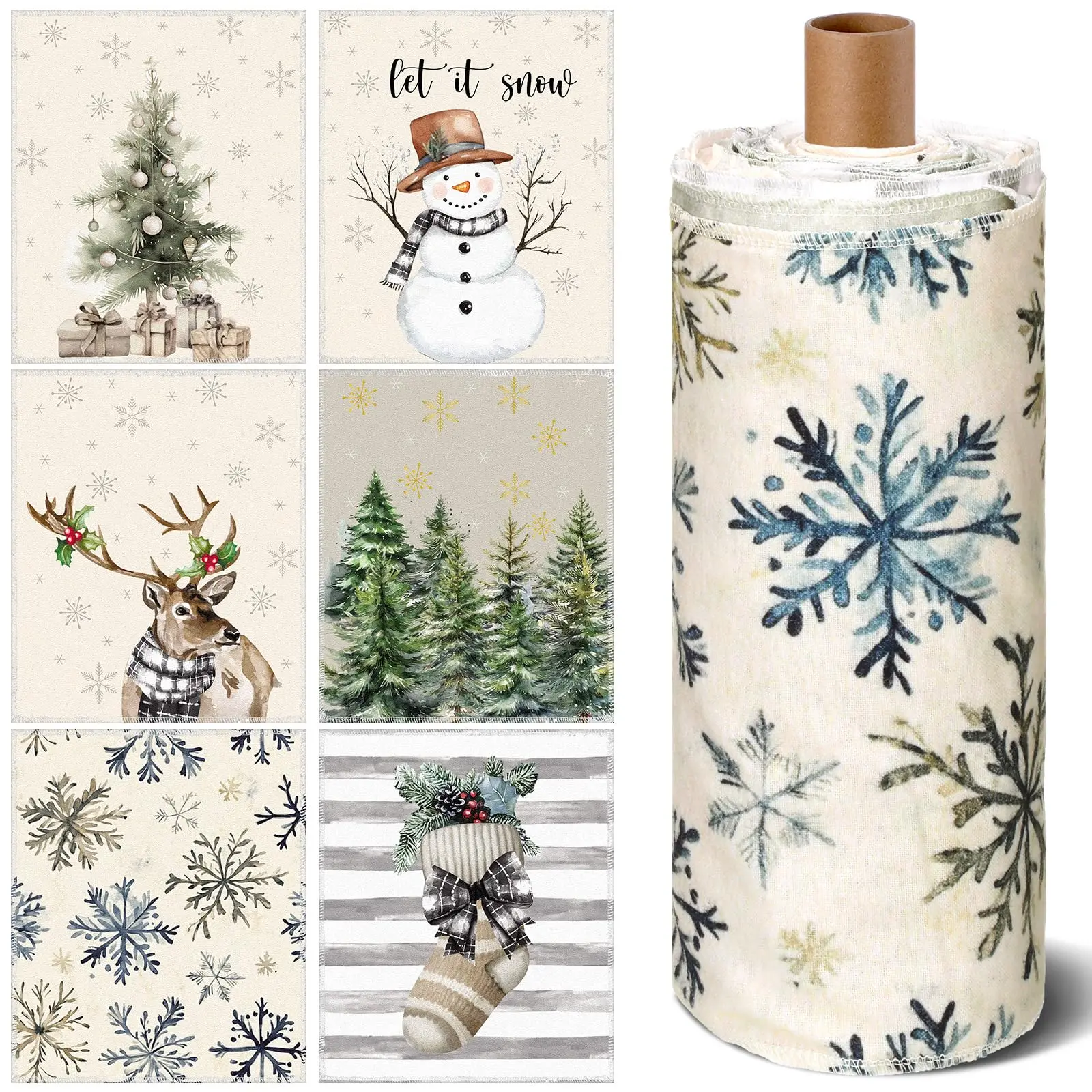 36 Pcs Rustic Christmas Reusable Paper Towels Snowflake Xmas Unpaper Towels Snowman Cotton Paperless Towels for Eco-Friendly Sustainable Living Zero Waste Kitchen Cleaning Cloths Housewarming Gift
