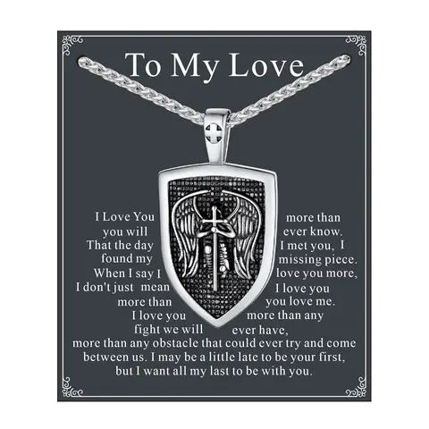 FaithHeart Archangel St. Michael Shield Talisman Chains Necklace - Stainless Steel Artificial Gemstone Jewelry, Ideal Gift for Loved Ones for Christmas, Birthday, Graduation