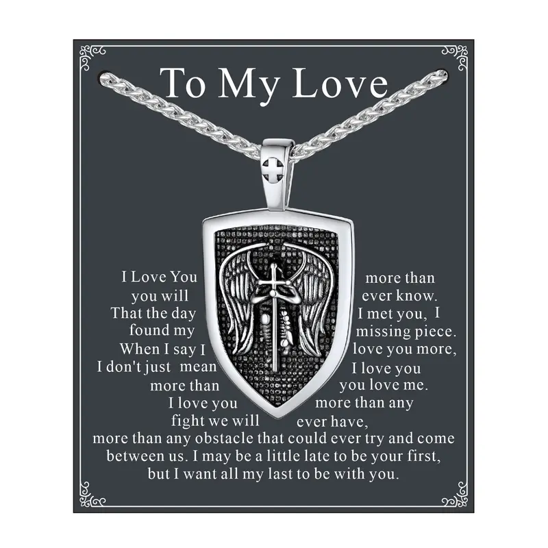FaithHeart Archangel St. Michael Shield Talisman Chains Necklace - Stainless Steel Artificial Gemstone Jewelry, Ideal Gift for Loved Ones for Christmas, Birthday, Graduation