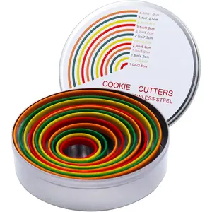 Round Cookie Biscuit  Set, 12 Pack Pastry Cutters in Graduated Sizes for Donut, Dough, Fondant, Clay, Stainless Steel Circle  Cake Ring Molds with Colorful Rubber Coating